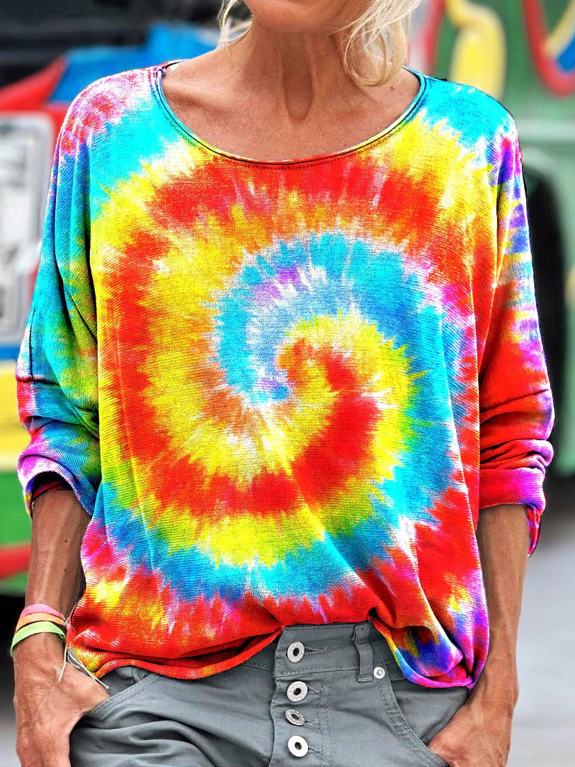 Women's Vintage Rainbow Tie Dye Pattern Art Print T-shirt