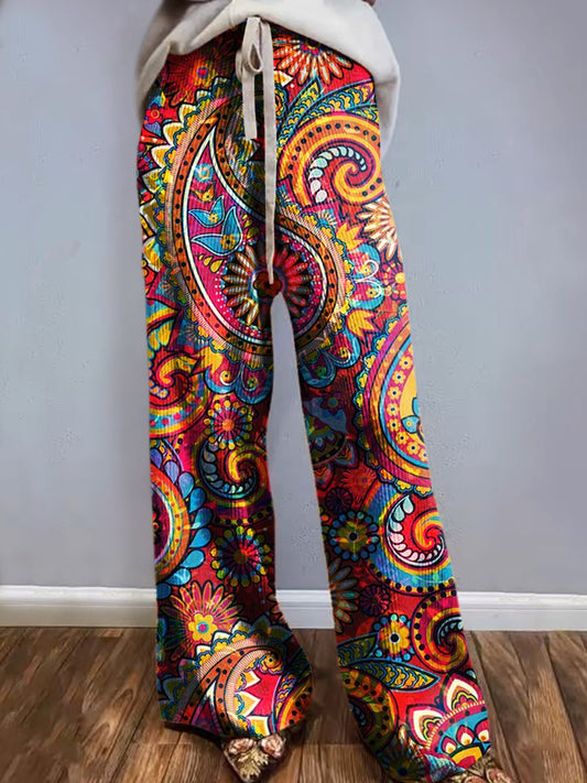 Women's Floral Hippie Art Print Comfort Knit Trousers