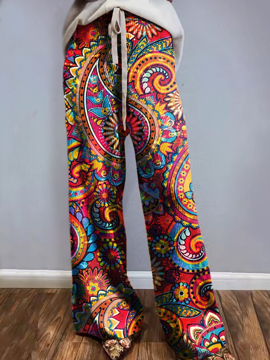 Women's Floral Hippie Art Print Comfort Knit Trousers