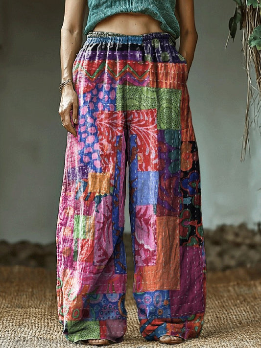 Women's Colorful Patchwork Print Cargo Wide Leg Pant