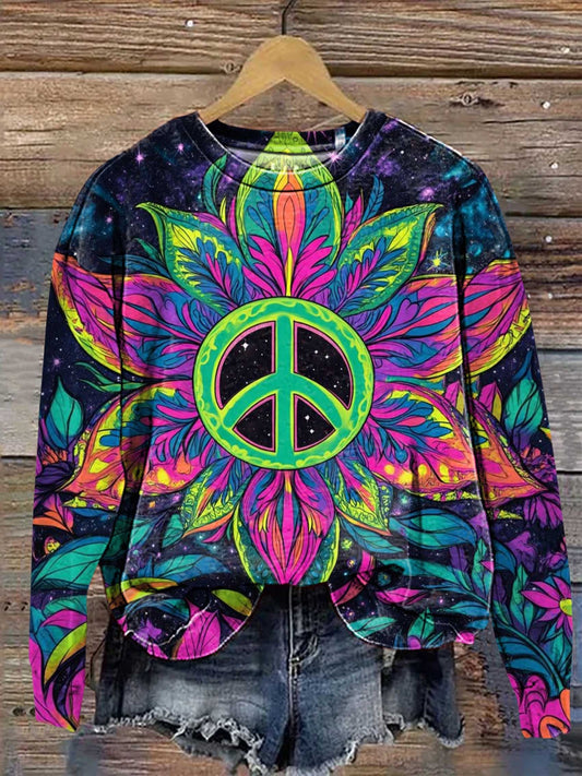 Hippie Peace Sign Love and Peace Flower Casual Sweatshirt