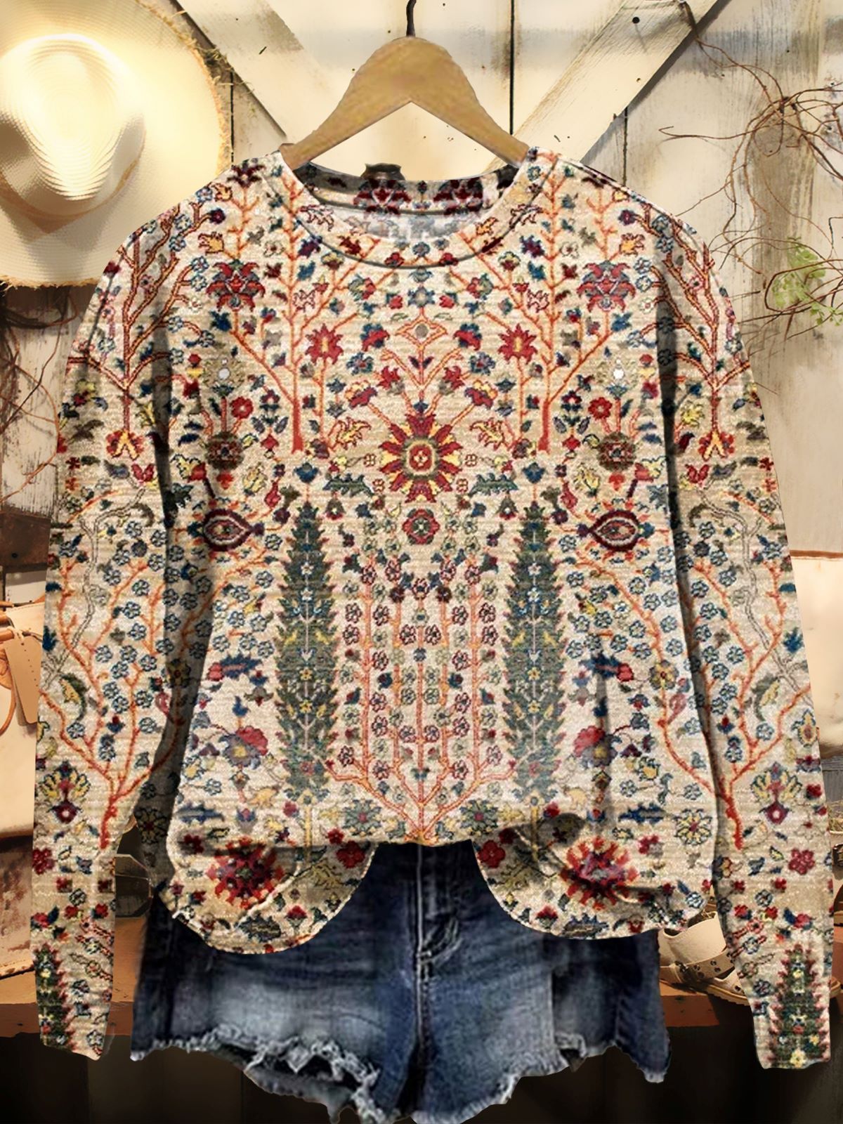 Women's Retro Ethnic Print Casual Sweatshirt