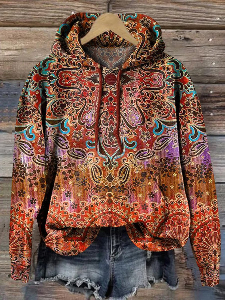 Colorful Ethnic Pattern Printed Casual Hoodie Sweatshirt