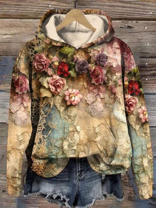 Vintage Lovely Floral Art Print Casual Hoodie Sweatshirt