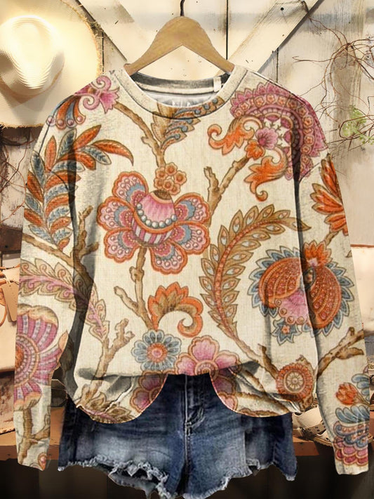 Women's Folk Floral Art Graphic Print Casual Crew Neck Sweatshirt