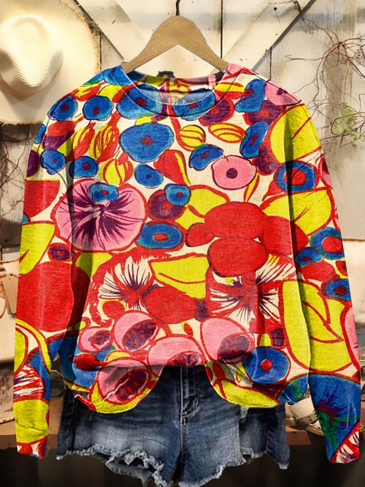 Hippie Flower Print Casual Sweatshirt