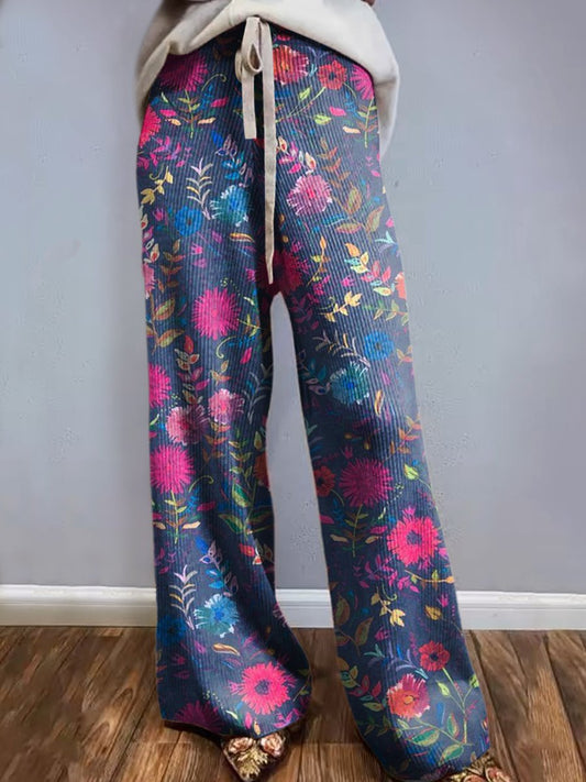 Women's Floral Art Print Comfort Knit Trousers