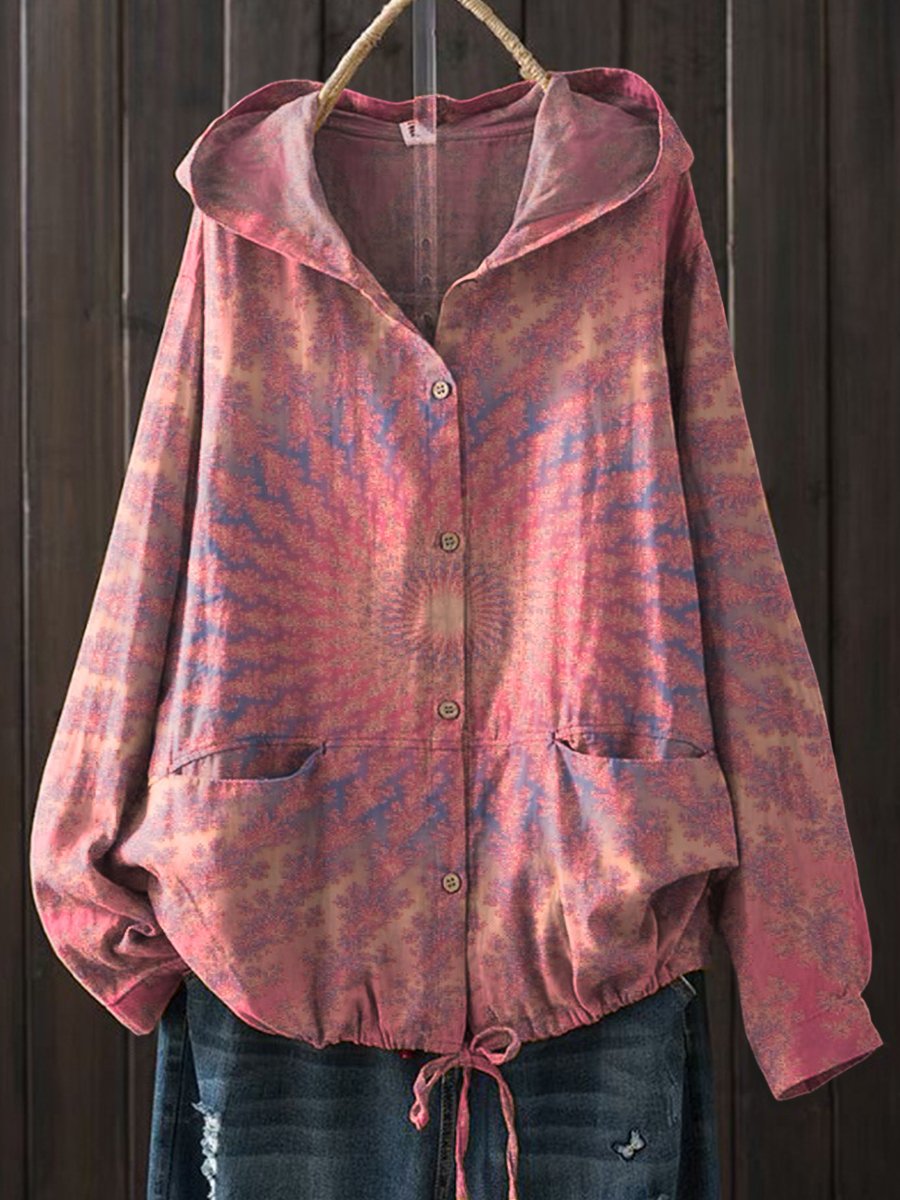 Women's Vintage Tie Dye Print Casual Cotton And Linen Shirt