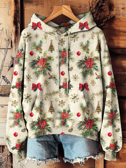 Women's Vintage Christmas Prints Casual Pocket Hooded Sweatshirt