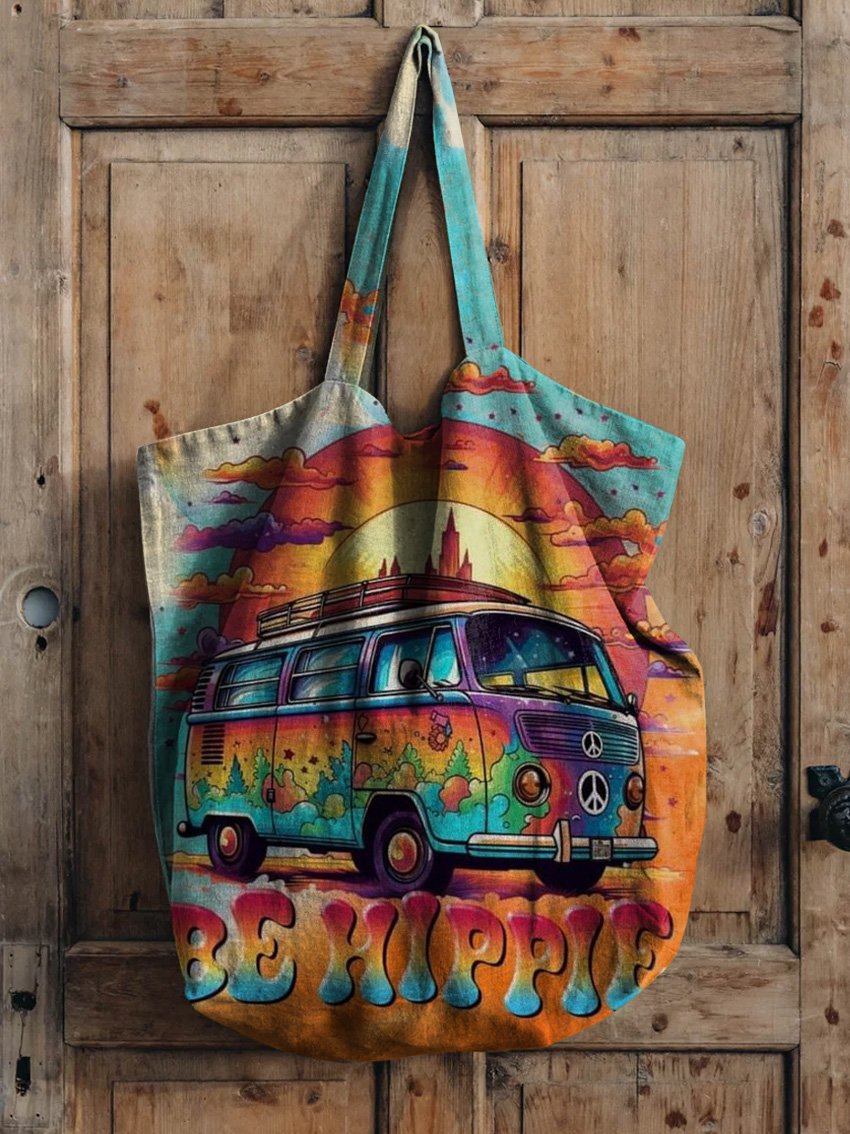 Linen Hippie Art Print Tote Bag