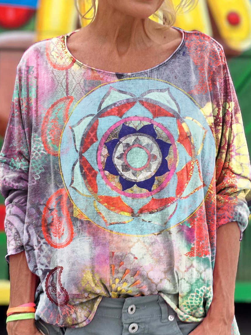 Dream Mandala Flowers Art Print Casual Long Sleeve T-shirt