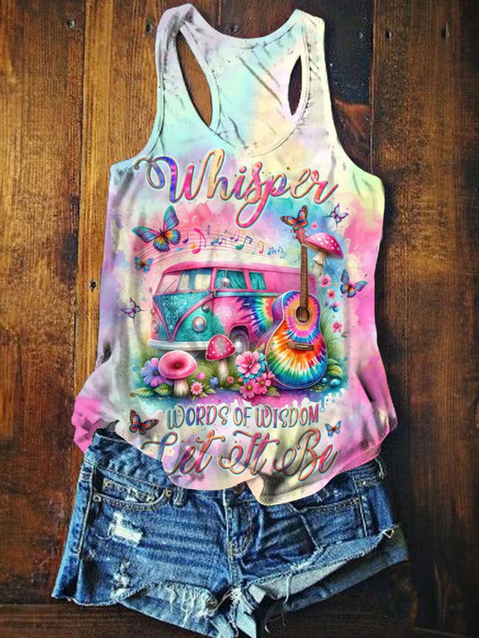 Women's Whisper Words of Wisdom Guitar Bus Print Tank Top