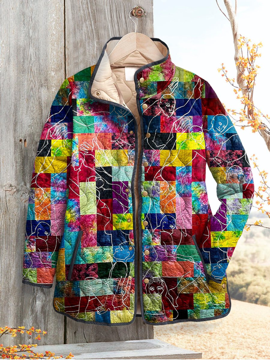 Women's Retro  Art Print Casual Quilted Coat Cardigan