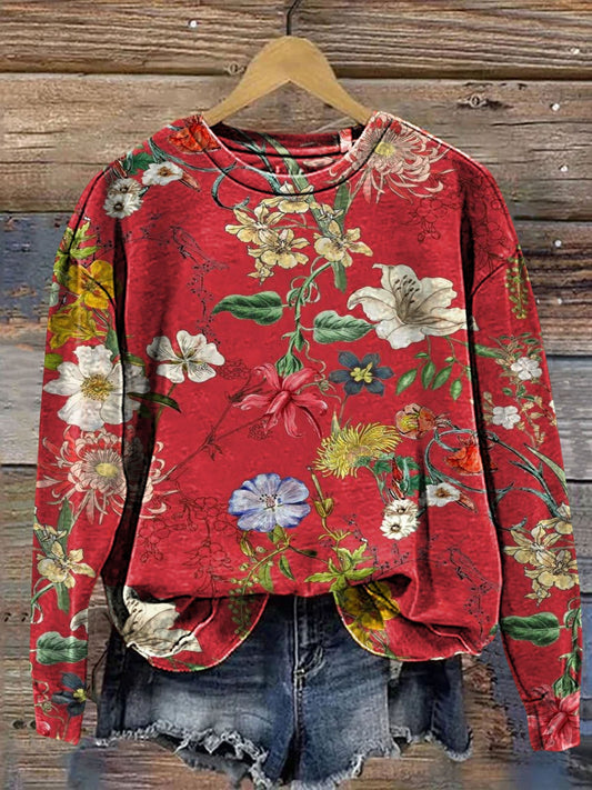 Vintage Floral Print Casual Sweatshirt