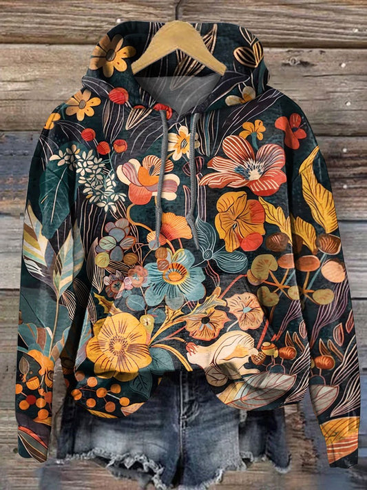 Vintage Floral Art Print Casual Hoodie Sweatshirt