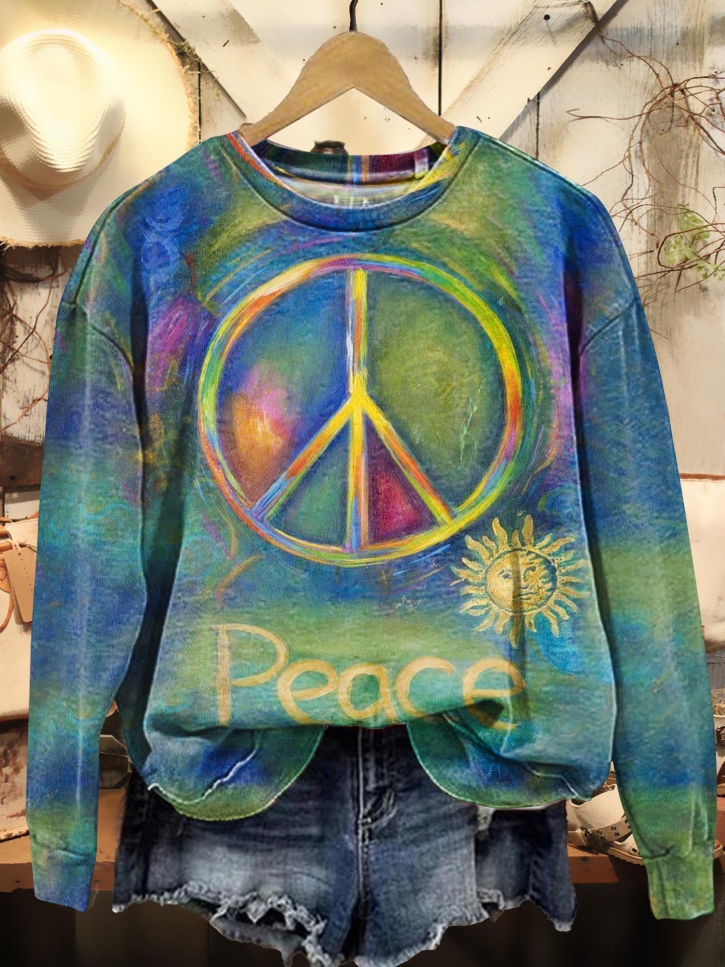 Love & Peace Print Casual Sweatshirt