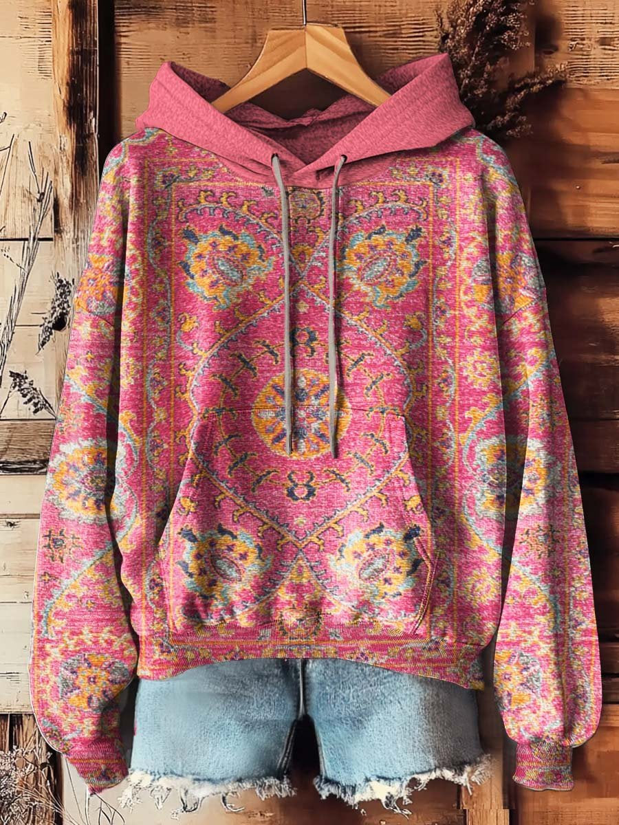 Vintage Flowers Totem Bohemian Print Casual Hoodie Sweatshirt