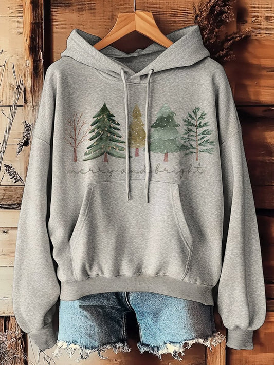 Women's Christmas Tree Prints Casual Pocket Hooded Sweatshirt