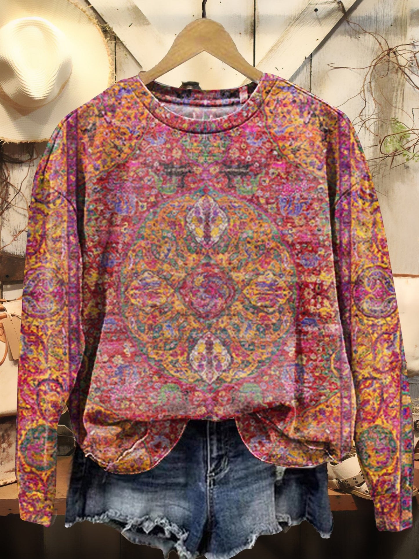 Retro Ethnic Art Print Casual Sweatshirt