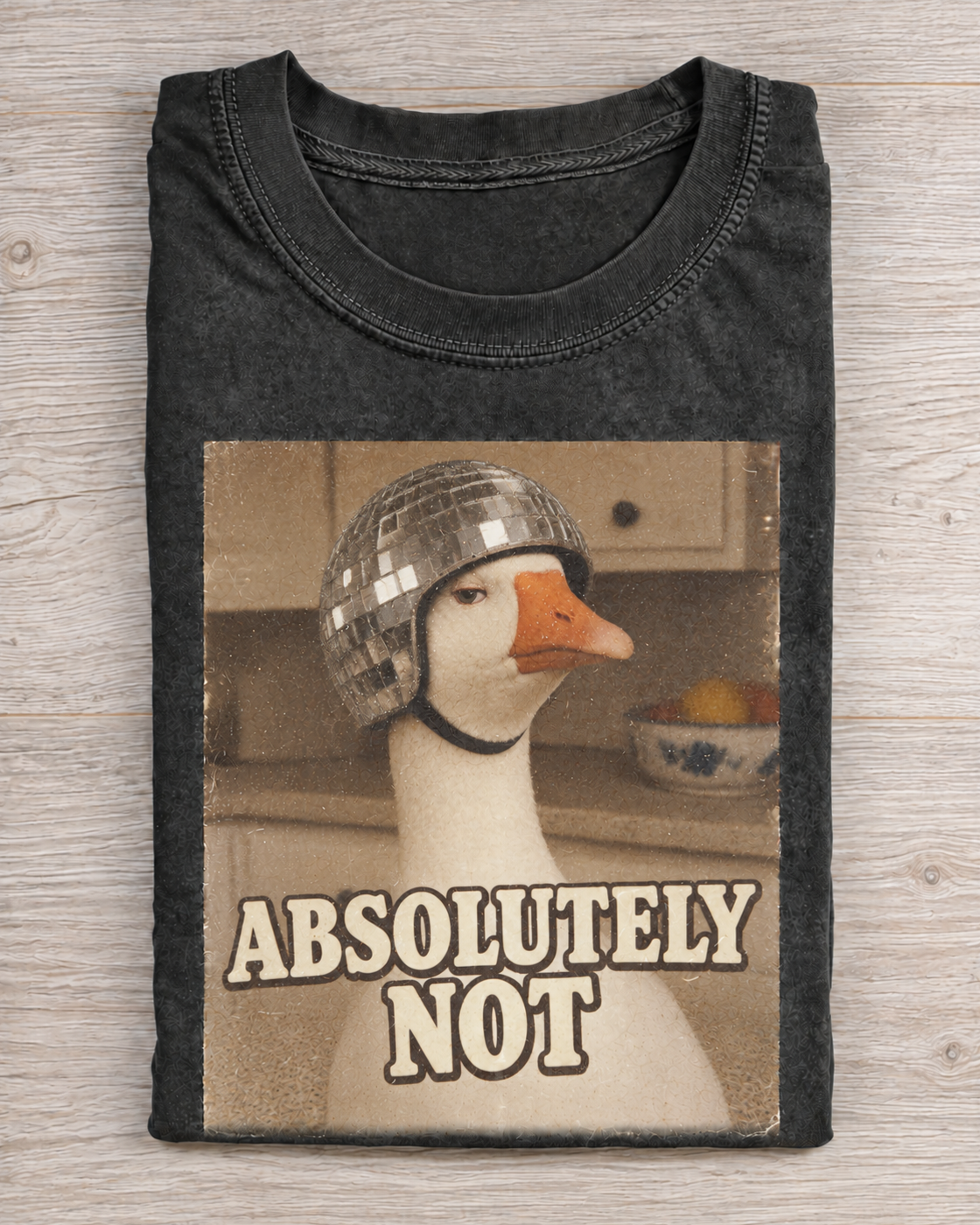Black Washed Goose Disco Helmet Absolutely Not Graphic Tee
