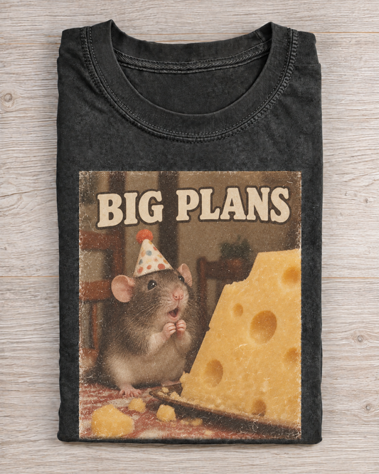 Black Washed Mouse Big Plans Graphic Tee