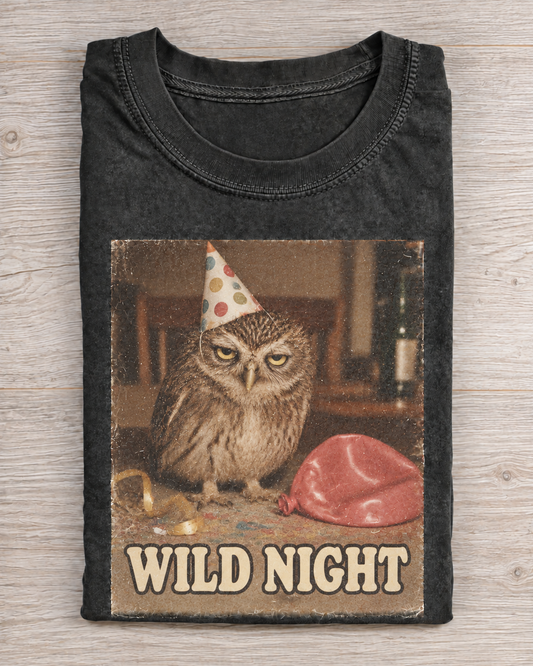 Black Washed Owl Wild Night Graphic Tee