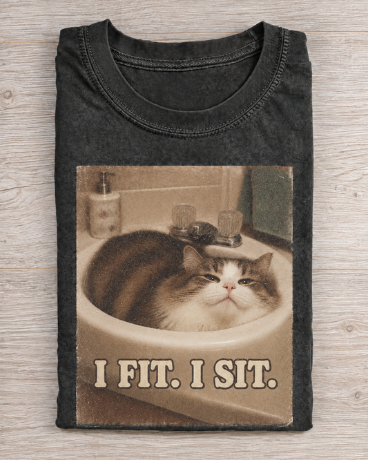 Black Washed Cat Sink I Fit I Sit Graphic Tee