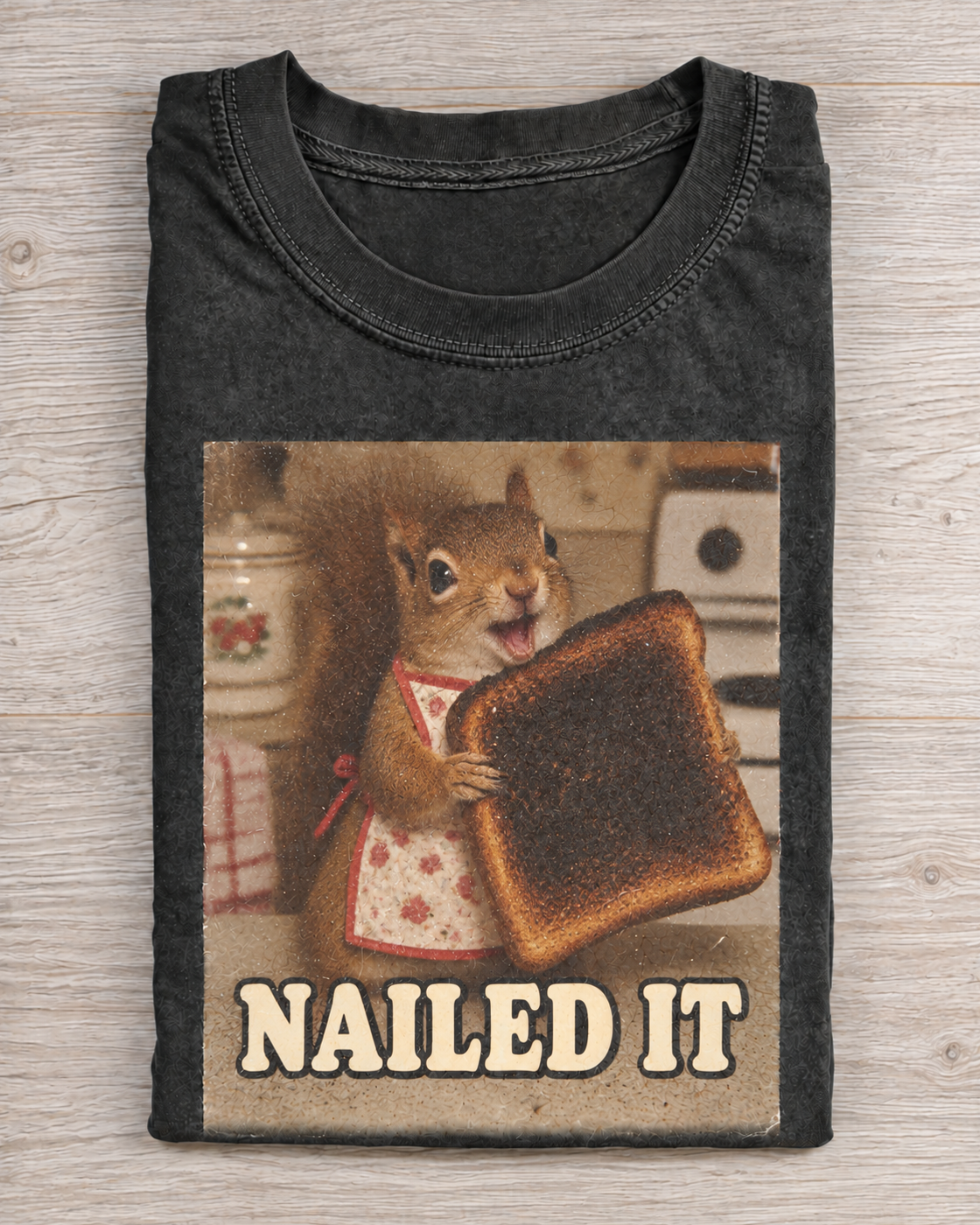 Black Washed Squirrel Nailed It Graphic Tee