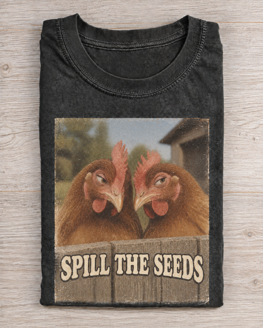 Black Washed Chicken Spill The Seeds Graphic Tee