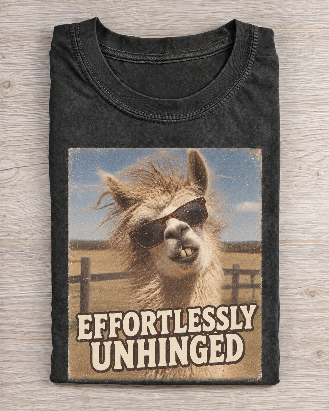 Black Washed Alpaca Effortlessly Unhinged Graphic Tee