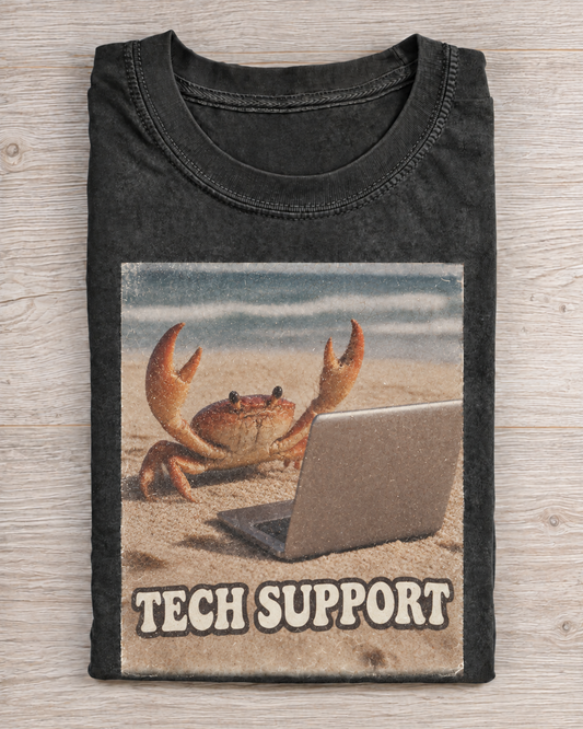 Black Washed Crab Tech Support Graphic Tee