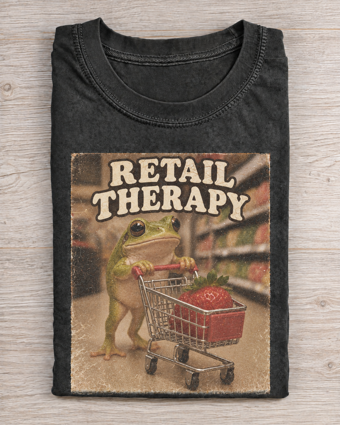 Black Washed Frog Retail Therapy Graphic Tee