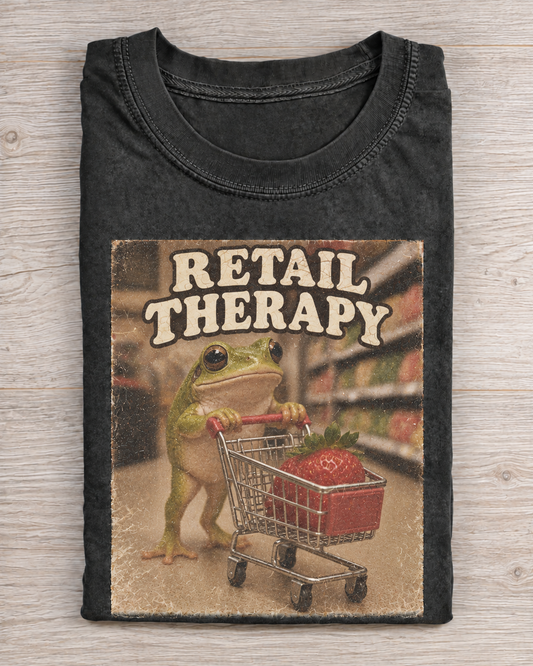 Black Washed Frog Retail Therapy Graphic Tee