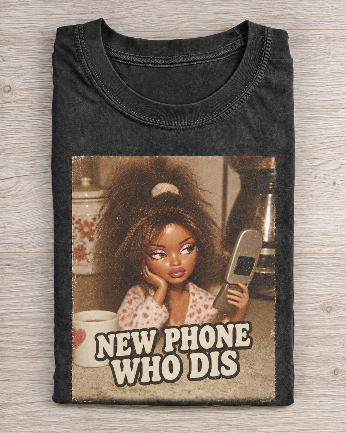 Black Washed Doll New Phone Who Dis Graphic Tee
