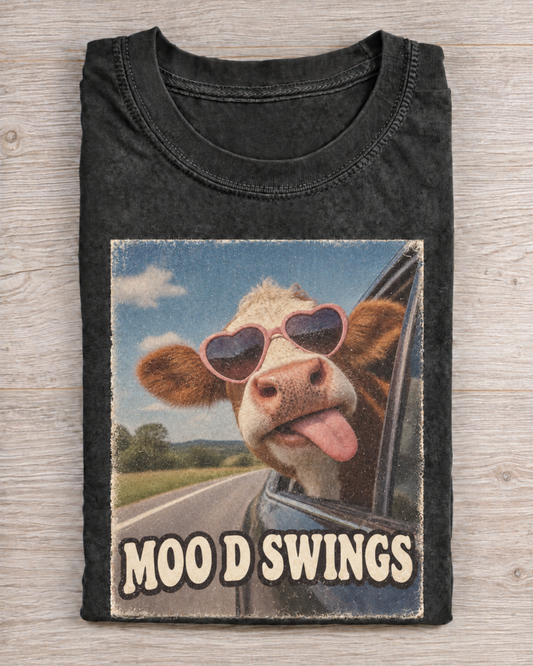 Black Washed Cow Moo D Swings Graphic Tee