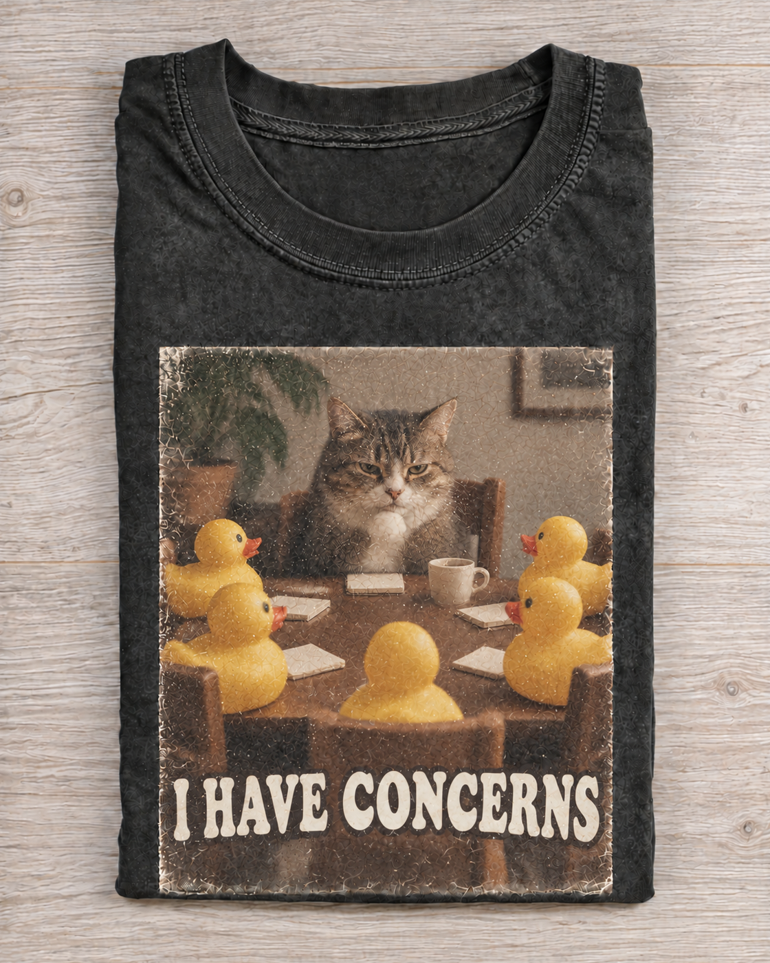 Black Washed Cat I Have Concerns Graphic Tee