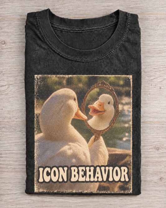 Black Washed Duck Icon Behavior Graphic Tee