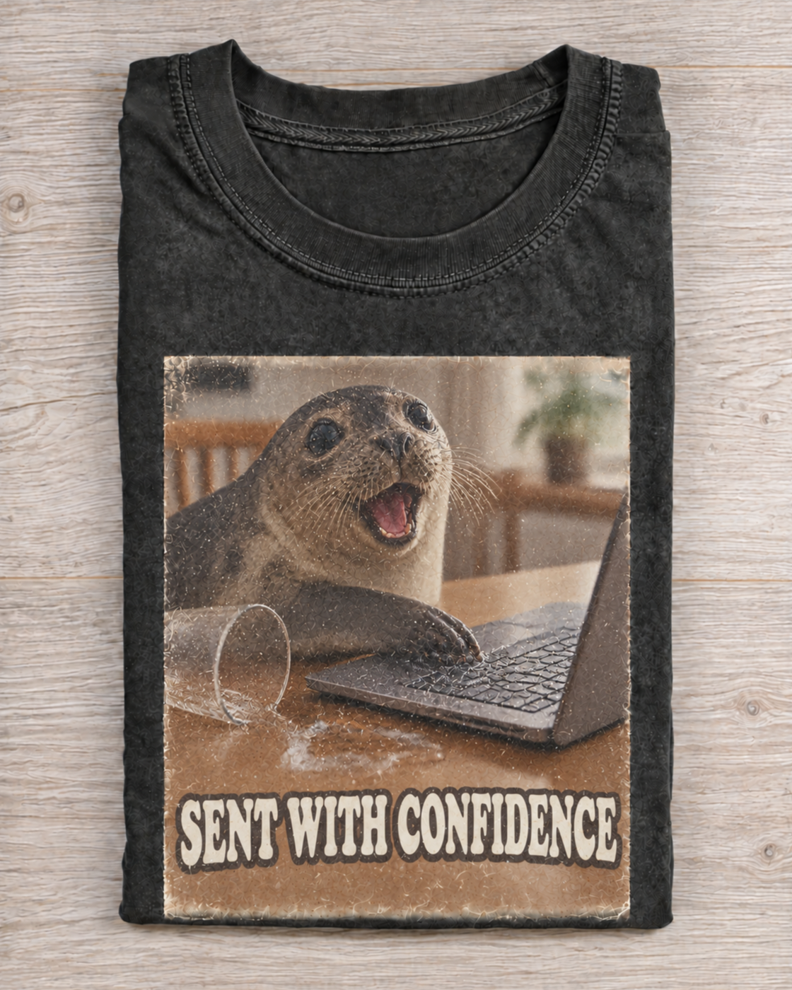 Black Washed Seal Sent With Confidence Graphic Tee