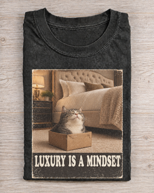 Black Washed Cat Luxury Is A Mindset Graphic Tee