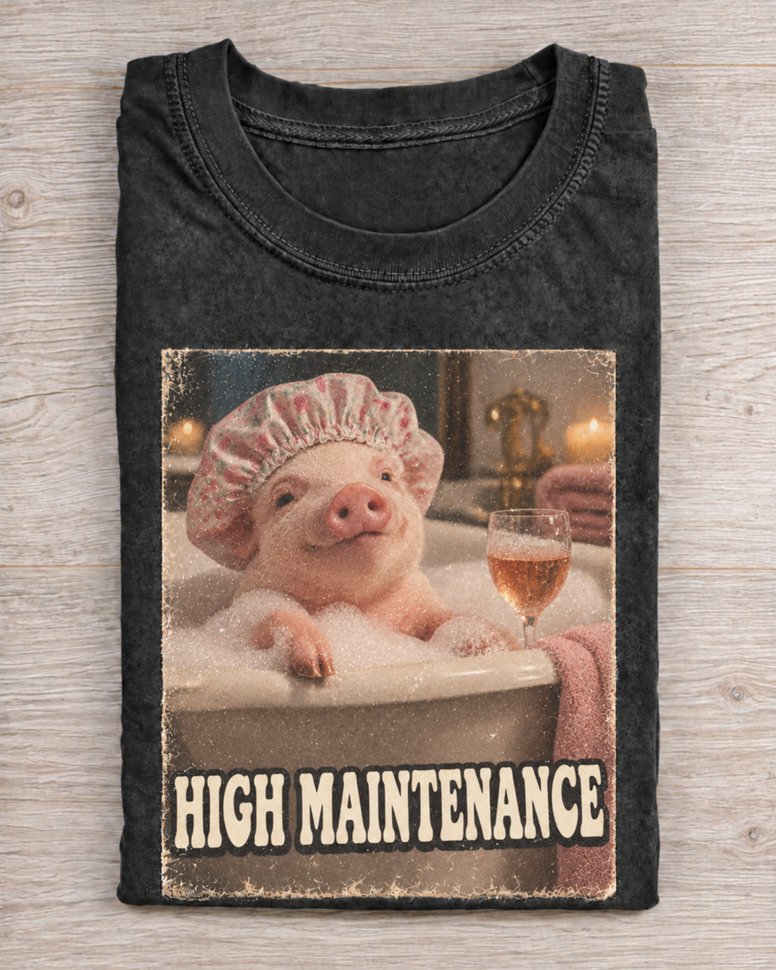 Black Washed Pig High Maintenance Graphic Tee