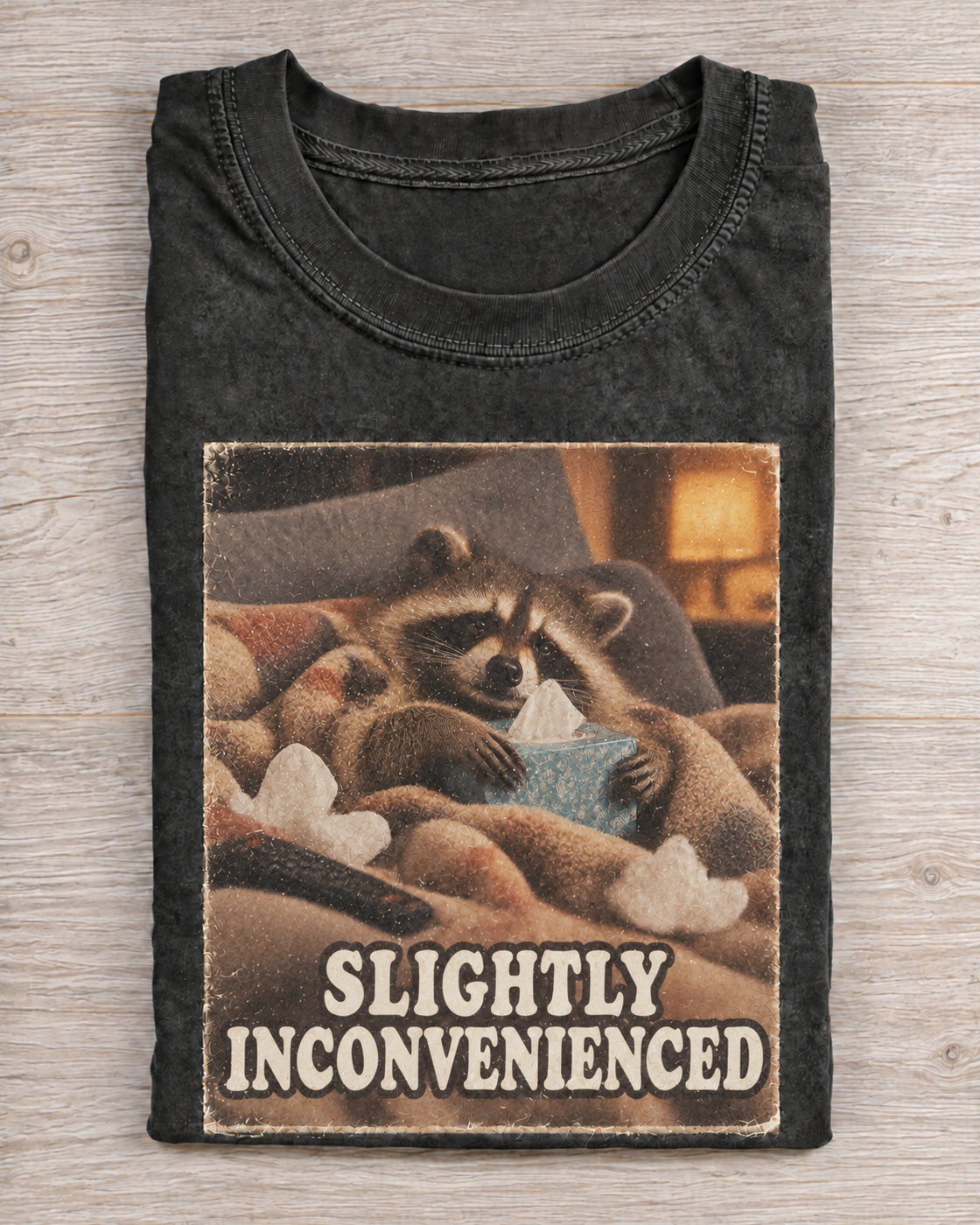 Black Washed Raccoon Slightly Inconvenienced Graphic Tee