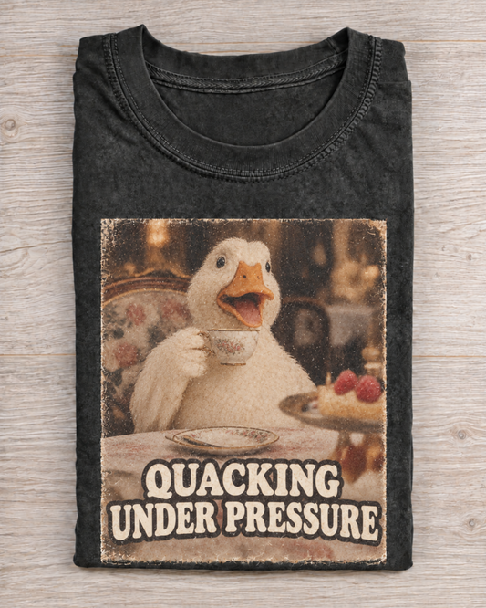 Black Washed Duck Quacking Under Pressure Graphic Tee