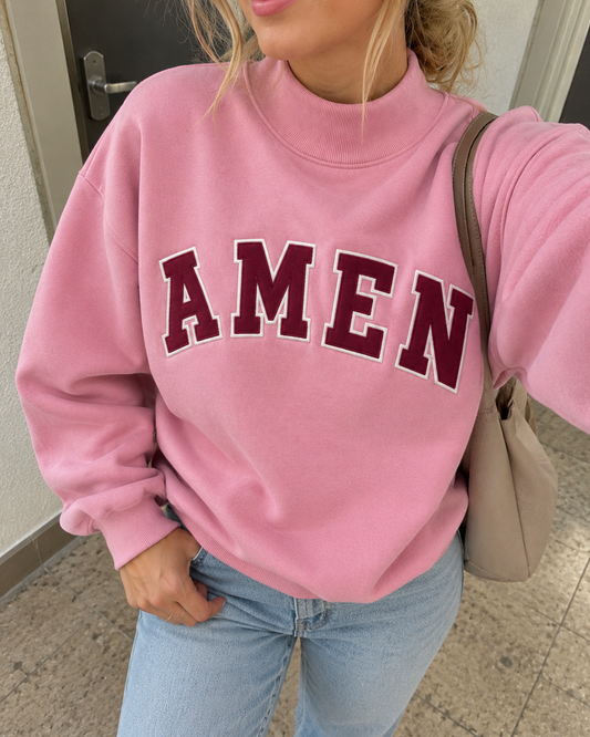 Pink Amen Graphic Crewneck Sweatshirt