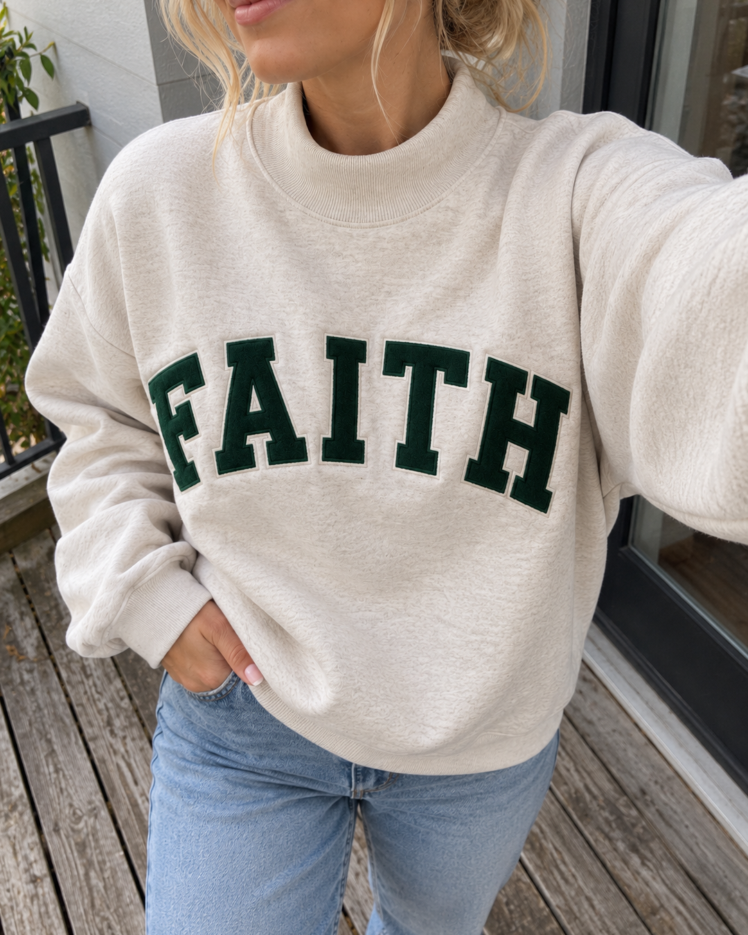 Cream Faith Graphic Crewneck Sweatshirt