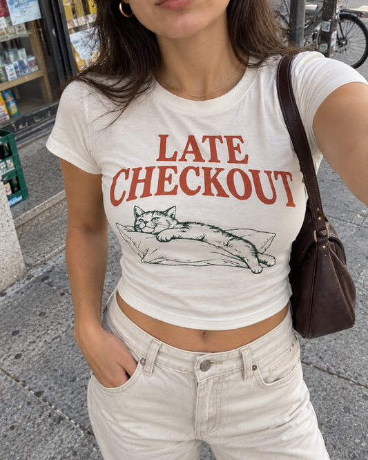 Cream Late Checkout Cat Graphic Tee