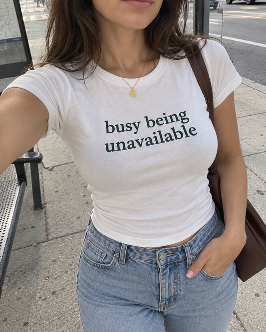 White Busy Being Unavailable Graphic Tee