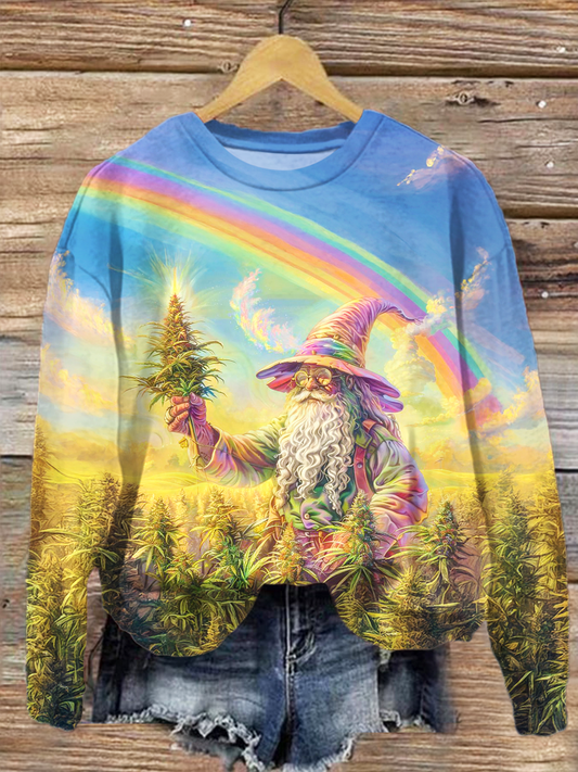 Vintage Hippie Gnome Art Printed Long Sleeve Casual Top