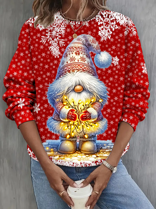 Cute Christmas Gnome Long Sleeve Casual Top