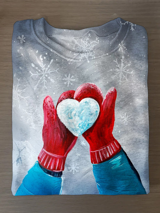 Holding A Heart in Hands Printed Long Sleeve Casual Top