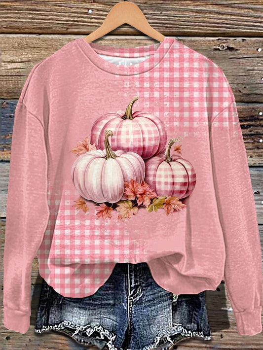 Fall Pumpkin Print Long Sleeve Casual Top